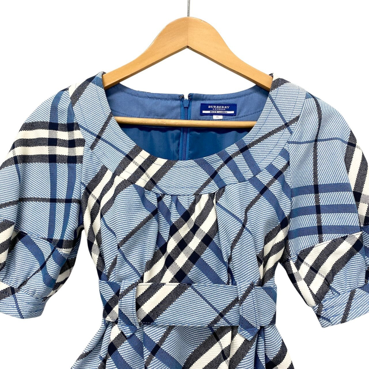73c31 BURBERRY BLUE LABEL バーバリー ブルーレーベル チェック柄 ワンピース サイズ36 ブルー 日本製t18r
