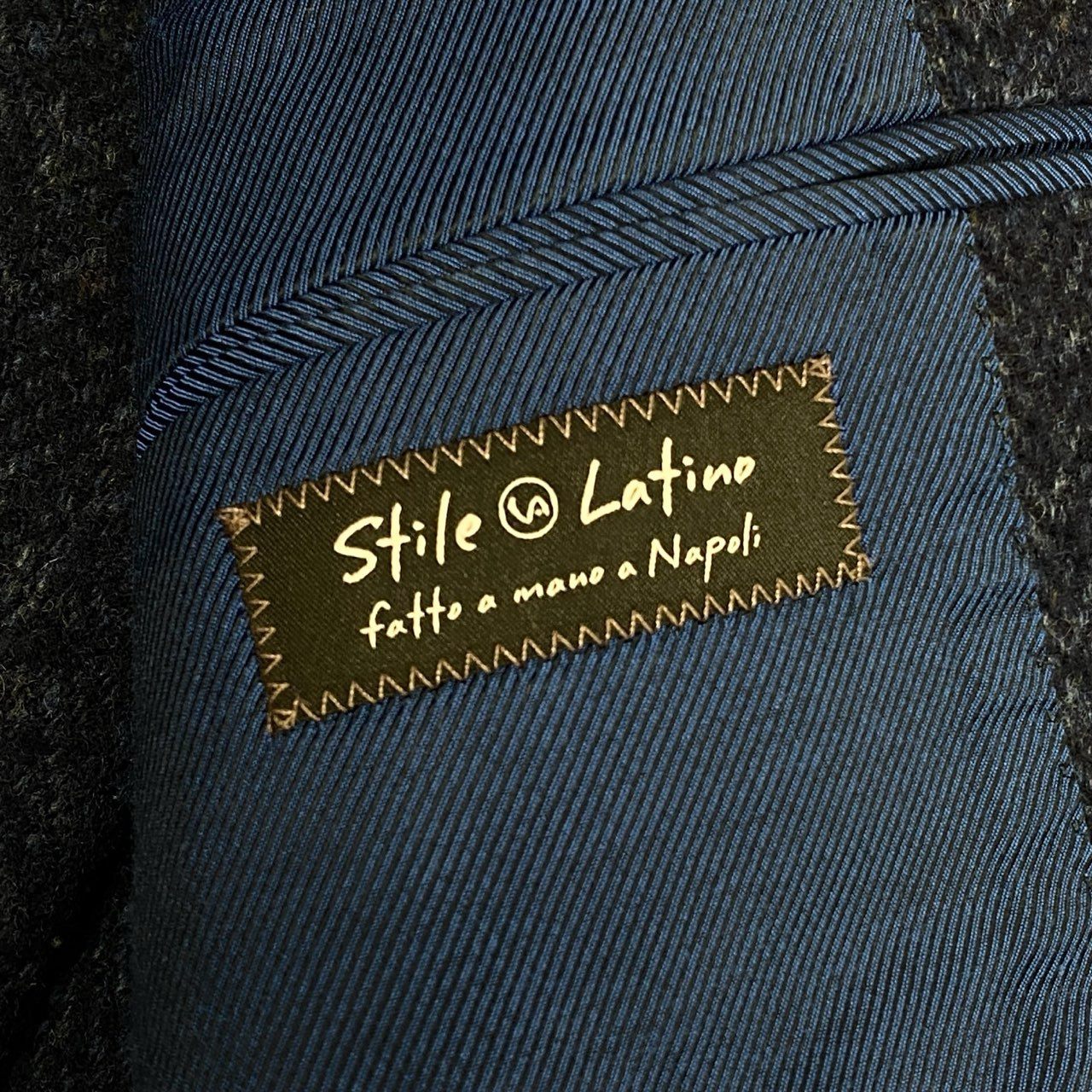 50a19 Stile Latino スティレラティーノ テーラードジャケット ツイード アンコンジャケット ヘリンボーン ウールブレンド〇 メンズ 紳士服 46 ネイビーu02t