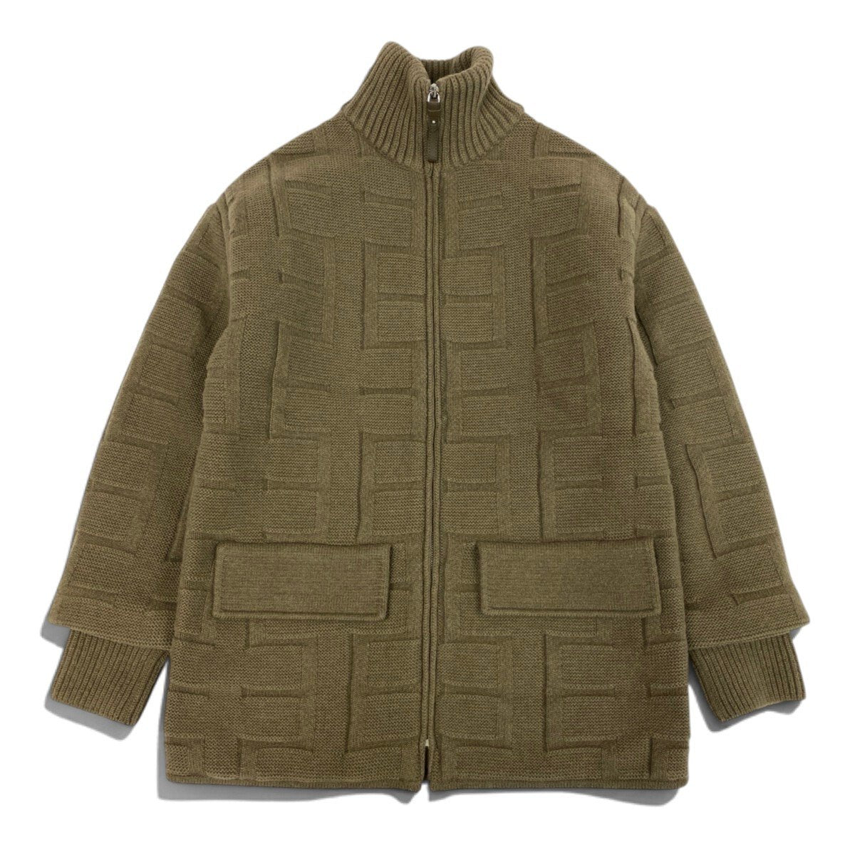Ij19 【未使用】 HERMES エルメス H柄 ジップアップ ニットジャケット 2H2102DA サイズ36 カーキ レディースu02t