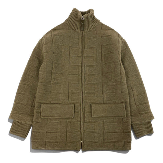 Ij19 【未使用】 HERMES エルメス H柄 ジップアップ ニットジャケット 2H2102DA サイズ36 カーキ レディースu02t