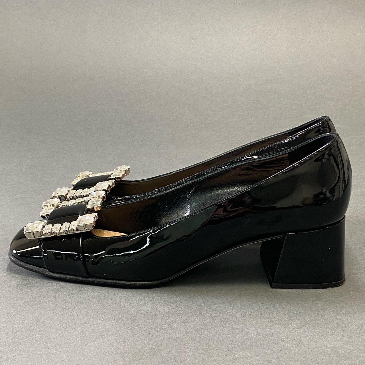 8g8 定価￥166.100 sergio rossi セルジオロッシ SR PRINCE PUMPS プリンス クリスタルビジュー パンプス 38 ブラック エナメル シューズ 保存袋有