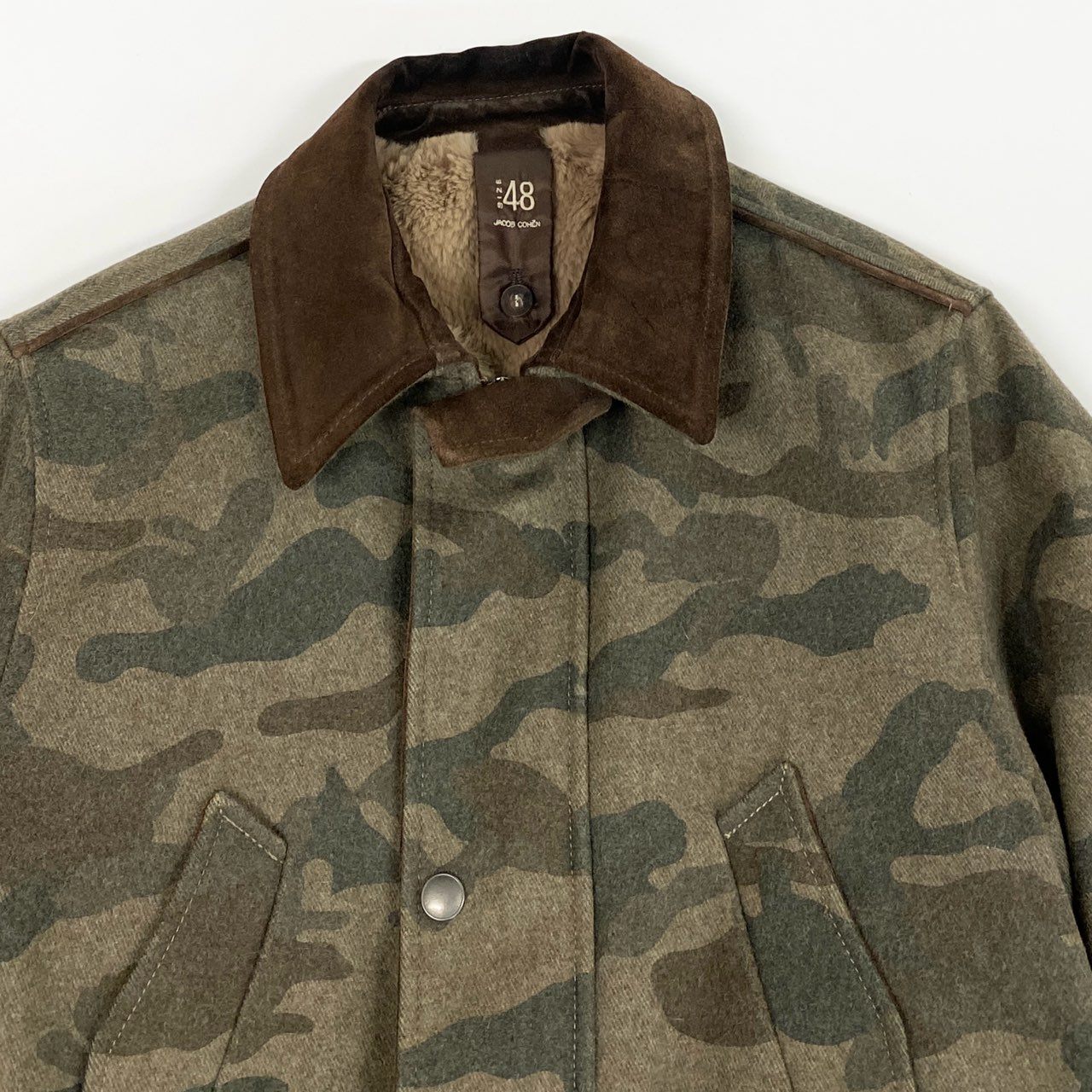 49L8 【美品】JACOB COHEN ヤコブコーエン フィールドジャケット ジップアップジャケット カモフラ ウールナイロン 844885A 48サイズ カーキ系 メンズo07t