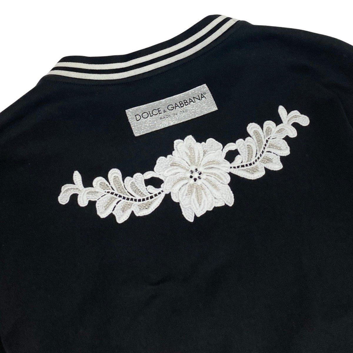 Hh11 【美品】DOLCE&GABBANA レース ビーズ 刺繍 スウェット トップス イタリア製 38サイズ ブラック レディース 女性用k02i
