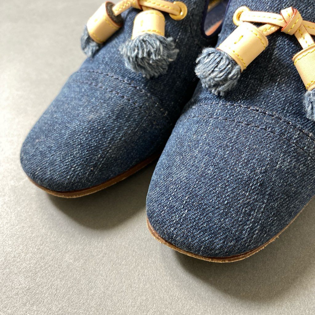 3f29 《美品》 LOUIS VUITTON ルイヴィトン タッセル デニムスリッポン ローファー 35 インディゴ LV DENIM イタリア製 ドレスシューズ