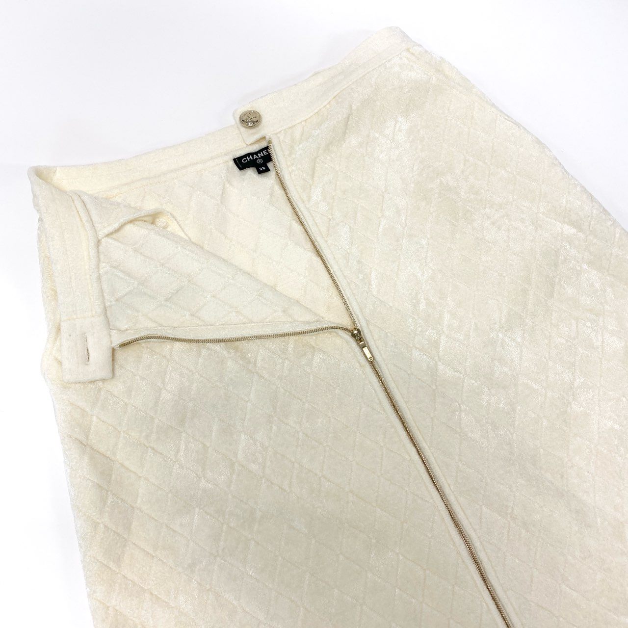 27L1 CHANEL シャネル マトラッセ ダイヤキルティング ミディ スカート P65628K61336 サイズ38 パイル地 ココマーク金ボタンk02i