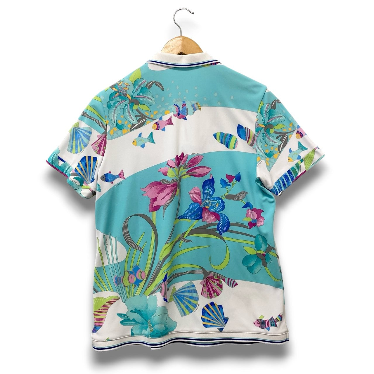 5c6 LEONARD レオナール 半袖ポロシャツ 美しいプリント 魚 花柄 0578703 44サイズ マルチカラー ポリエステル100％ レディース 女性用u02t