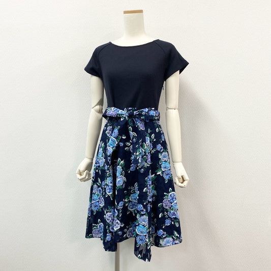 67j6 BLUE LABEL CRESTBRIDGE ブルーレーベル クレストブリッジ ドッキングワンピース 花柄ワンピース 半袖 リブニット レディース 女性用 38 ブラック ネイビーu02t
