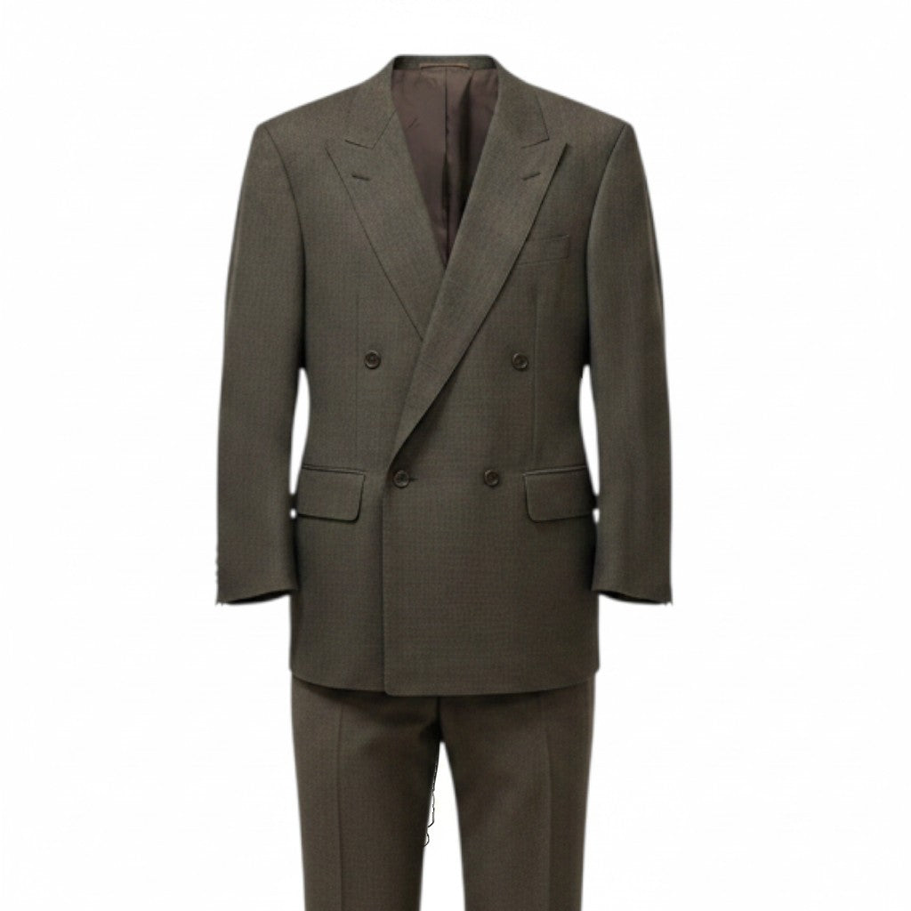 85g7 BURBERRY LONDON バーバリー セットアップスーツ ダブルブレスト チェック柄 サイズAB6 ブラウン系 ウール メンズ 紳士服o07t