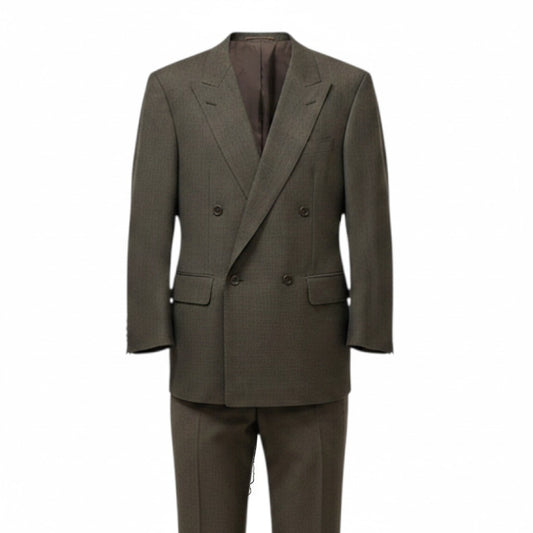 85g7 BURBERRY LONDON バーバリー セットアップスーツ ダブルブレスト チェック柄 サイズAB6 ブラウン系 ウール メンズ 紳士服o07t