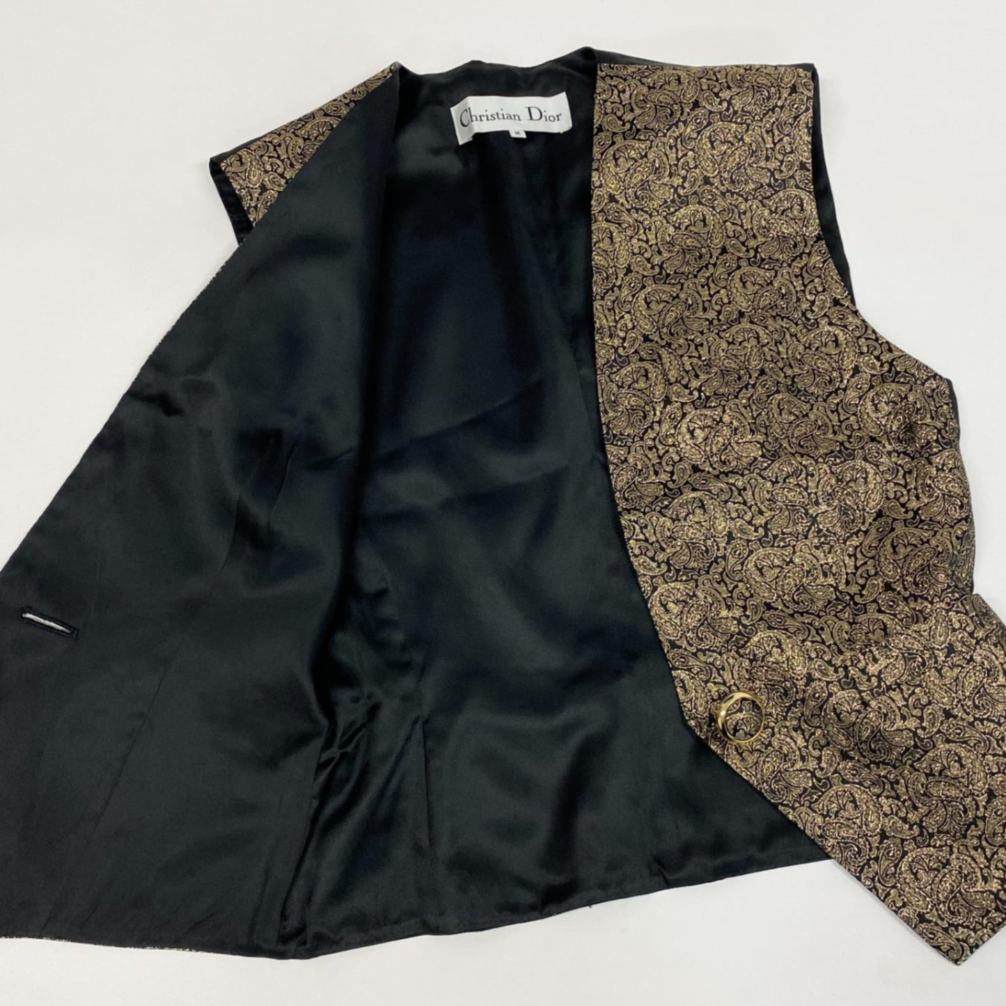 Ab23 Christian Dior クリスチャンディオール 総柄 ジレベスト トップス 装飾ボタン Ｍ ゴールド レディースu02t