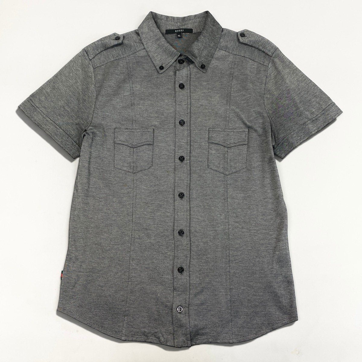 22i15 【美品】GUCCI グッチ シェリーライン 半袖シャツ ポロシャツ XLサイズ グレー コットン100％ メンズ 男性用u02t