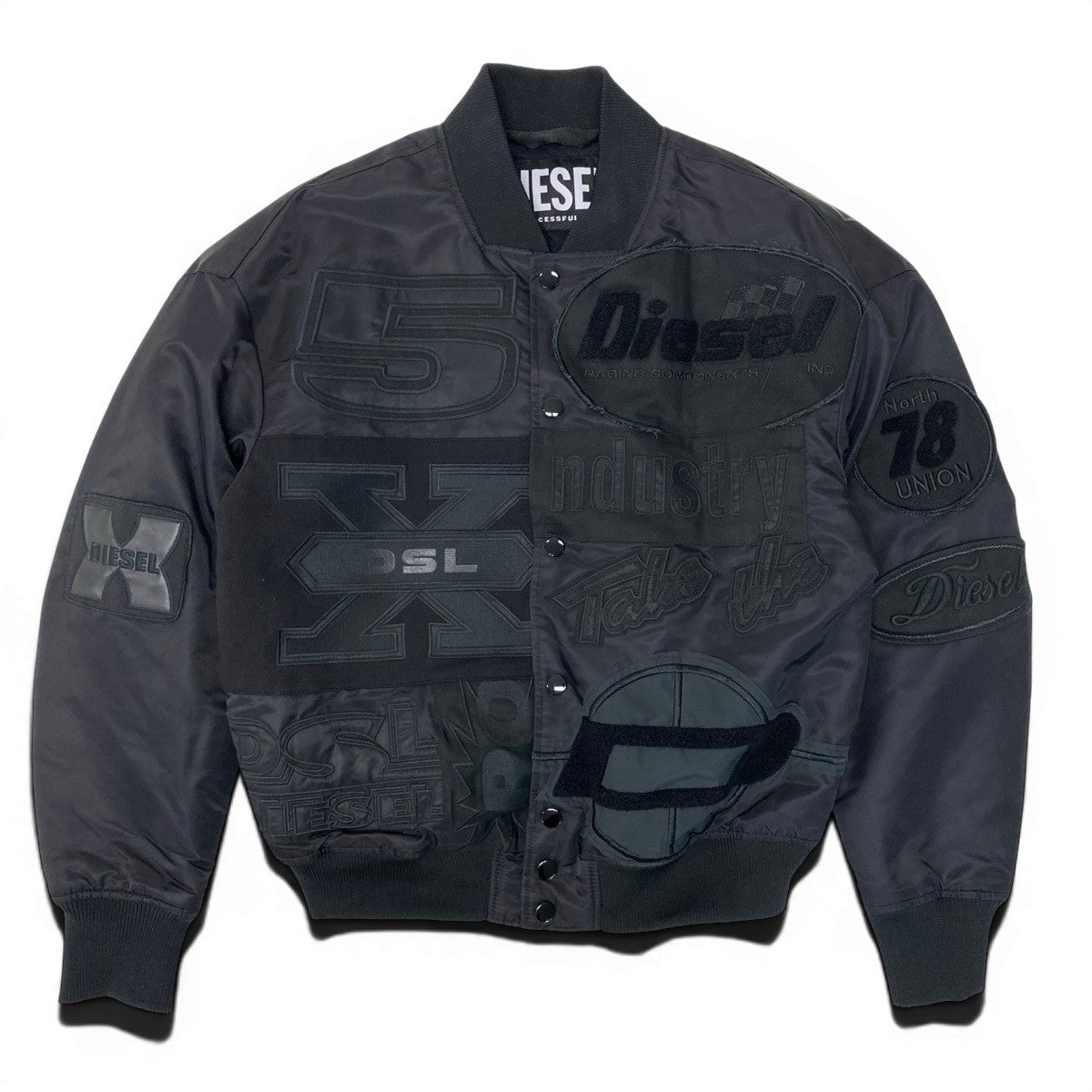 25g14 DIESEL ディーゼル J-BULC-PATCH JACKET ボンバージャケット スタジャン パッチワークデザイン A04982 サイズM ブラック メンズu02t
