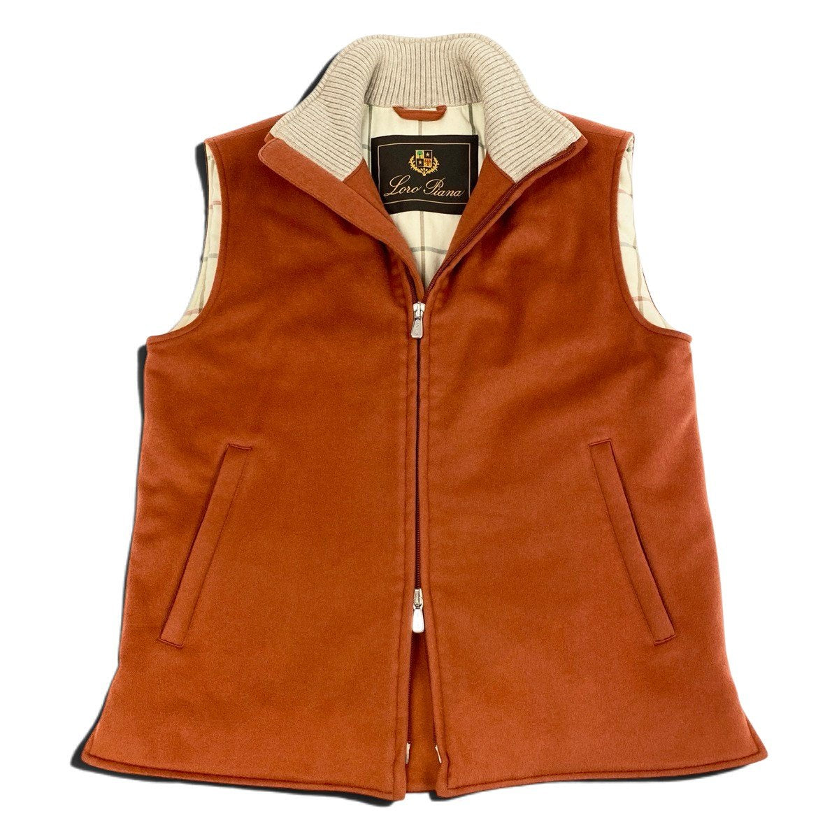 j19 Loro Piana スタンドカラーカシミヤベスト ジャケットベスト アウター 40サイズ オレンジ カシミヤ100％ レディース 女性用u02t
