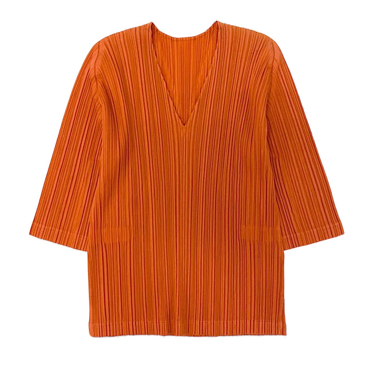 44k28 PLEATS PLEASE プリーツプリーズ 半袖カットソー Vネック 五分袖 スリット トップス PP43-JK452 3サイズ オレンジ レディースo07t