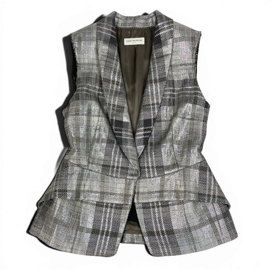 e11 DRIES VAN NOTEN メタリックベスト チェック柄 71-07-31-07006 34サイズ グレー レディース 女性用u02t