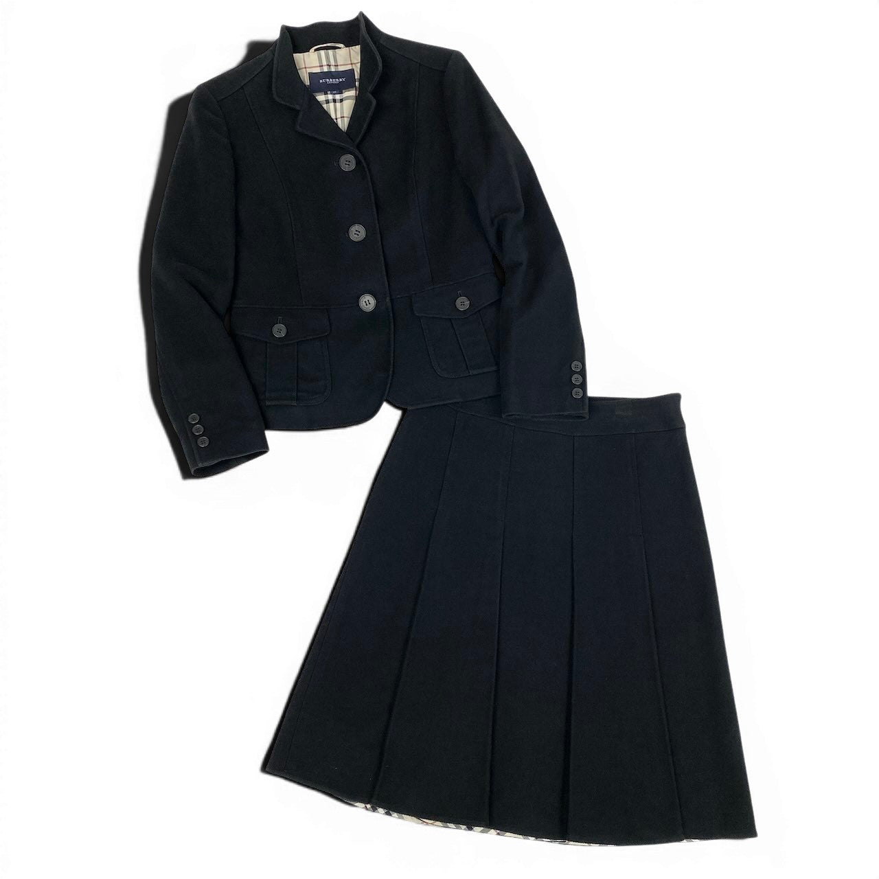 24e14 BURBERRY LONDON バーバリー ノバチェック セットアップ サイズ40 / 38 ブラック ジャケット スカート 日本製t18r