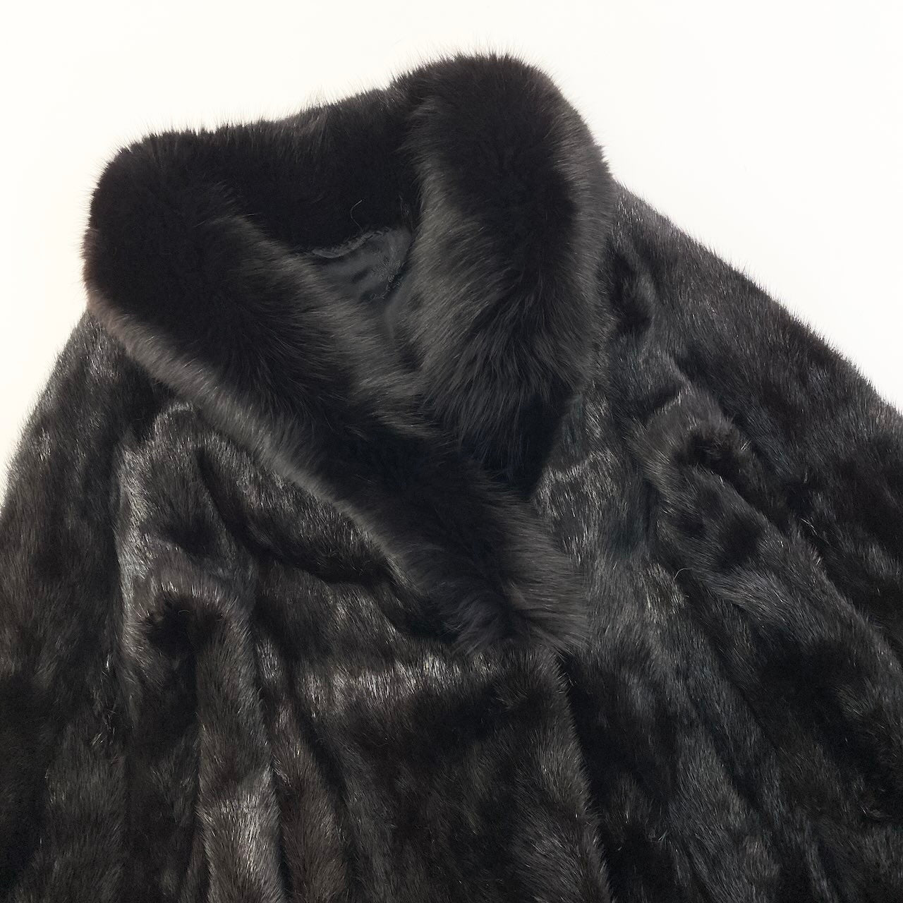 34c20 ダークミンク × フォックスファー コート サイズ11 ブラック 本毛皮 Mink × Fox Fur Coatt18r