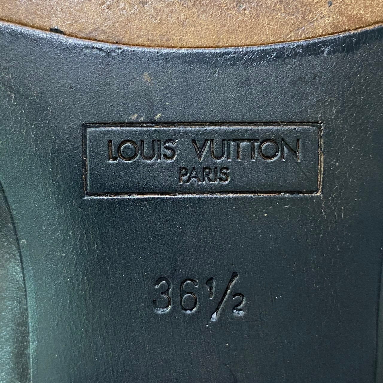 e4 LOUIS VUITTON ルイヴィトン スクエアトゥ ヒールパンプス ローヒール ロゴキューブ レザー 36 1/2 ブラック レディース 女性靴o07t