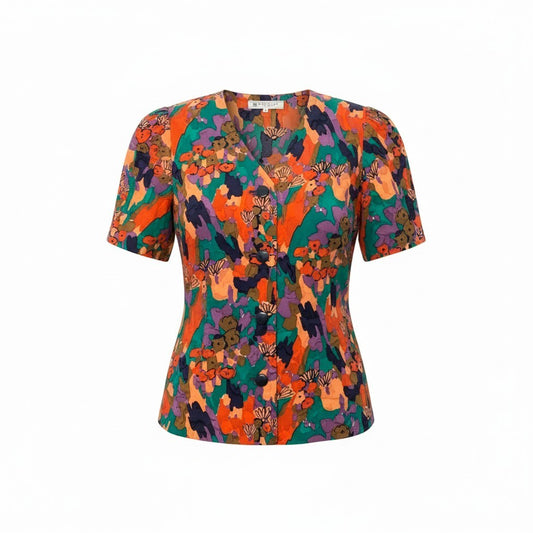 24c16 GIVENCHY ジバンシー Vintage 半袖ブラウス 花柄ブラウス カットソー トップス 15サイズ マルチカラー コットン100％ レディース 女性用o07t