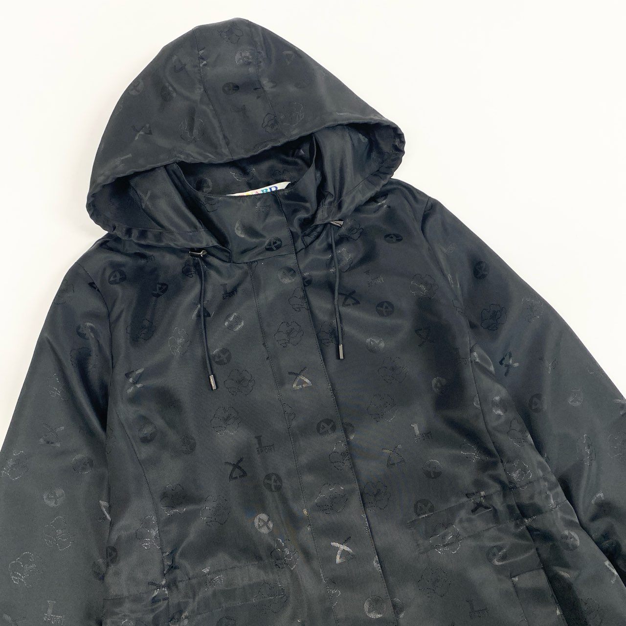 50b12 【極美品】LEONARD SPORT レオナール スポーツ フーディージップアップジャケット ロングジャケット フード取り外し可 0536441 40サイズ ブラック ポリエステル100％ レディース 女性用u02t