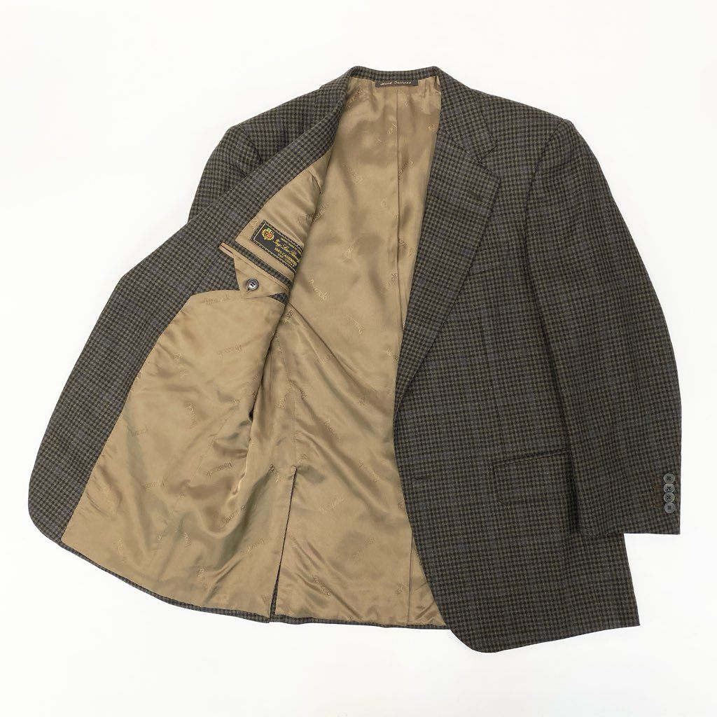 13l27 Ravazzolo ラヴァッツォーロ ロロピアーナ生地 テーラードジャケット カシミヤジャケット チェック柄 メンズ 紳士服 46 ブラウン系 カシミア100％o07t