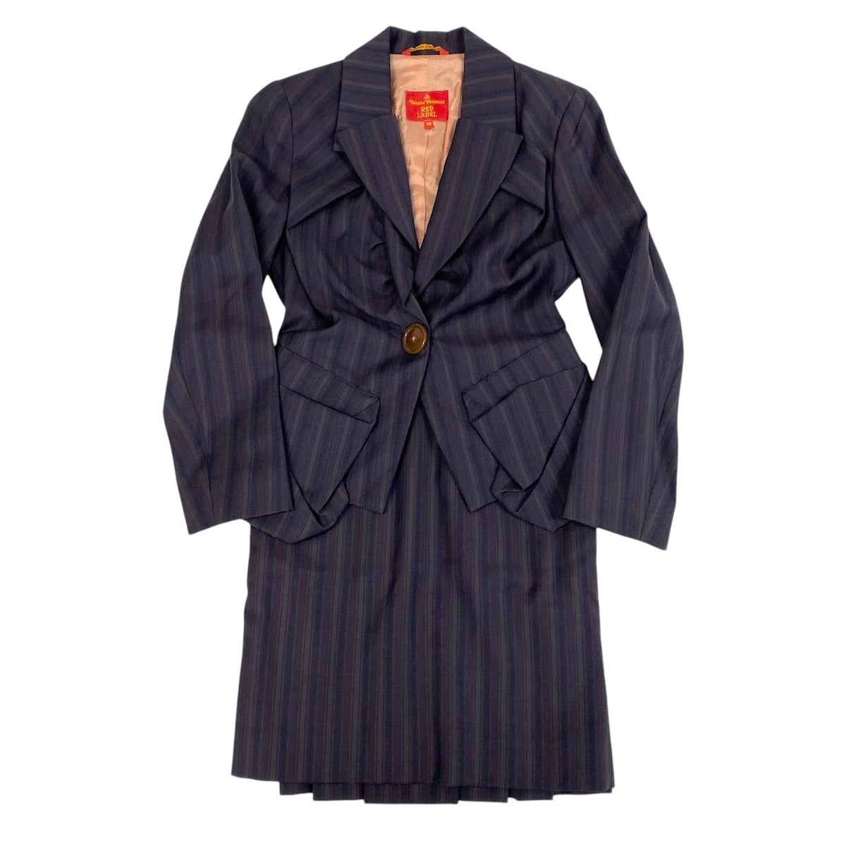 i18 Vivienne Westwood RED LABEL インポートラインヴィンテージ スカートセットアップ ストライプ 38サイズ パープル ウール100％ レディース 女性用u02t