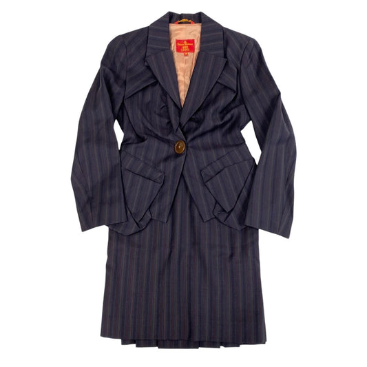 i18 Vivienne Westwood RED LABEL インポートラインヴィンテージ スカートセットアップ ストライプ 38サイズ パープル ウール100％ レディース 女性用u02t