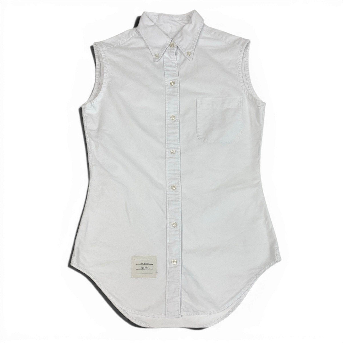 Eg19 THOM BROWNE. トムブラウン ノースリーブ チュニックシャツ サイズ36 ホワイト コットン100％ レディースu02t