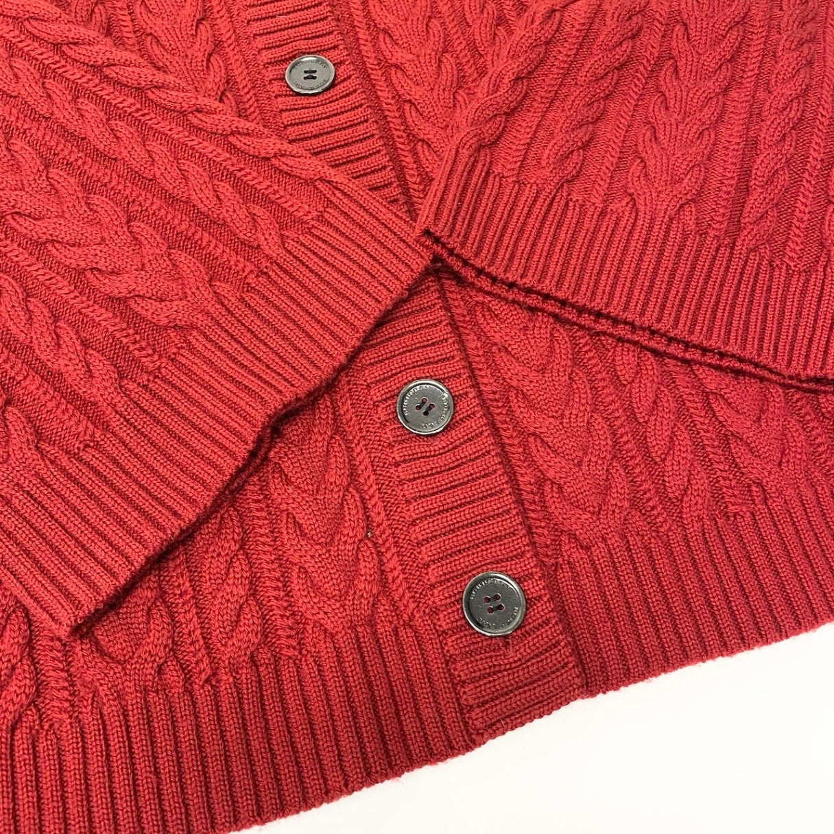 8d13 BURBEERY LONDON バーバリー ケーブルニット カーディガン サイズ1 レッド Cable Knit Cardigan 日本製t18r