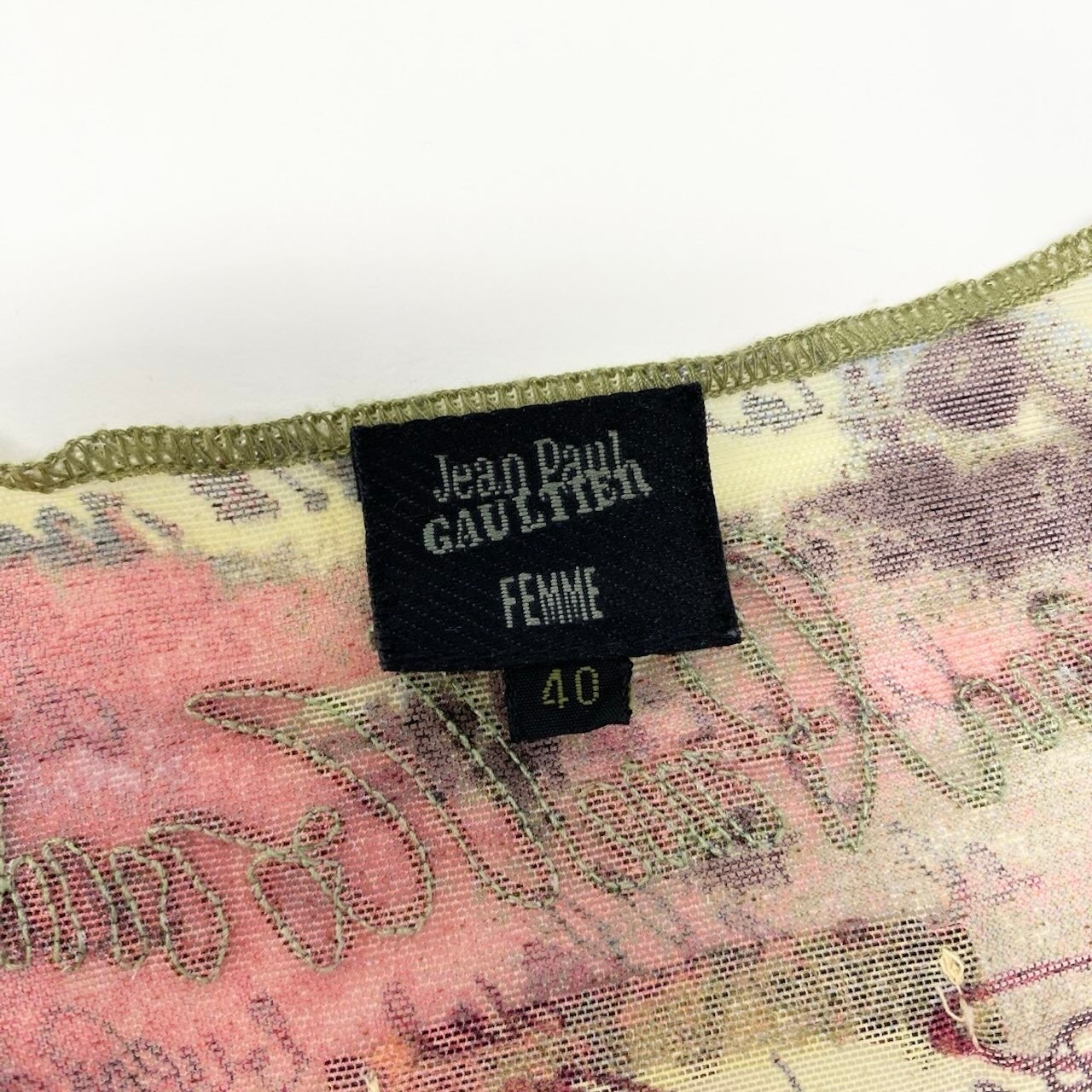 Af9 【美品】Jean Paul GAULTIER FEMME ジャンポールゴルチエ パワーネット ロングスリーブカットソー 刺繡デザイン 総柄 スクエアネック 40サイズ マルチカラー レディース 女性用u02t
