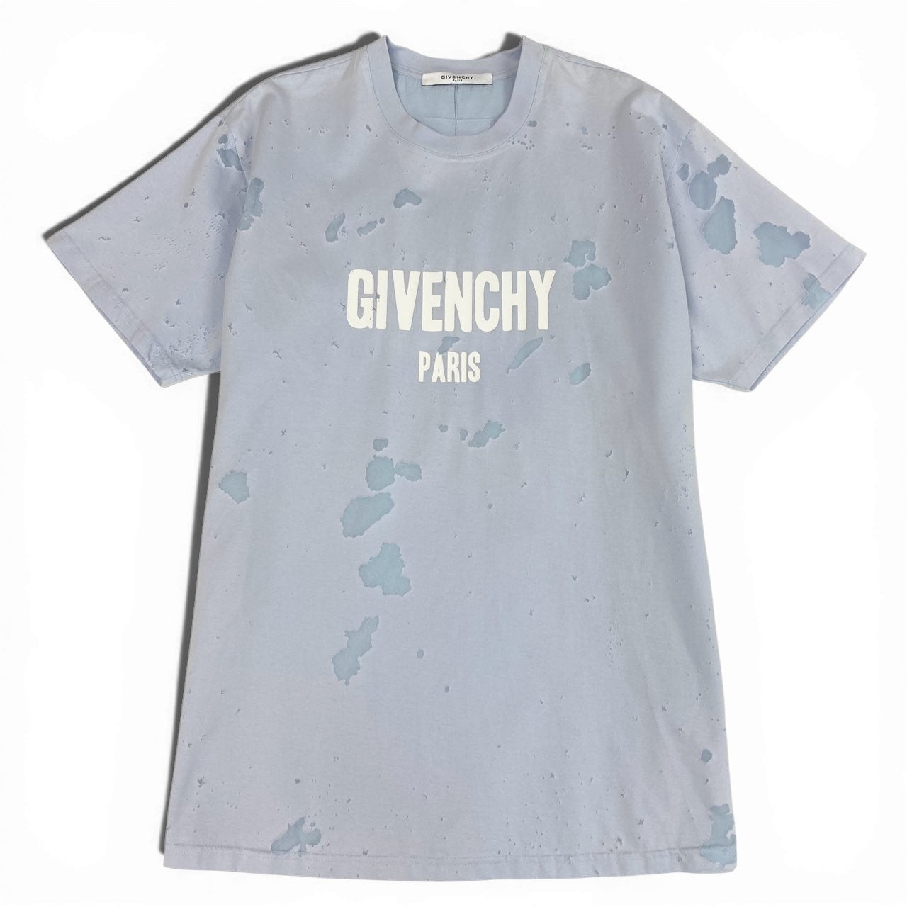 Ma23《美品》 GIVENCHY ジバンシー デストロイ クラッシュ加工 半袖Tシャツ カットソー トップス M ライトブルー コットン メンズu02t
