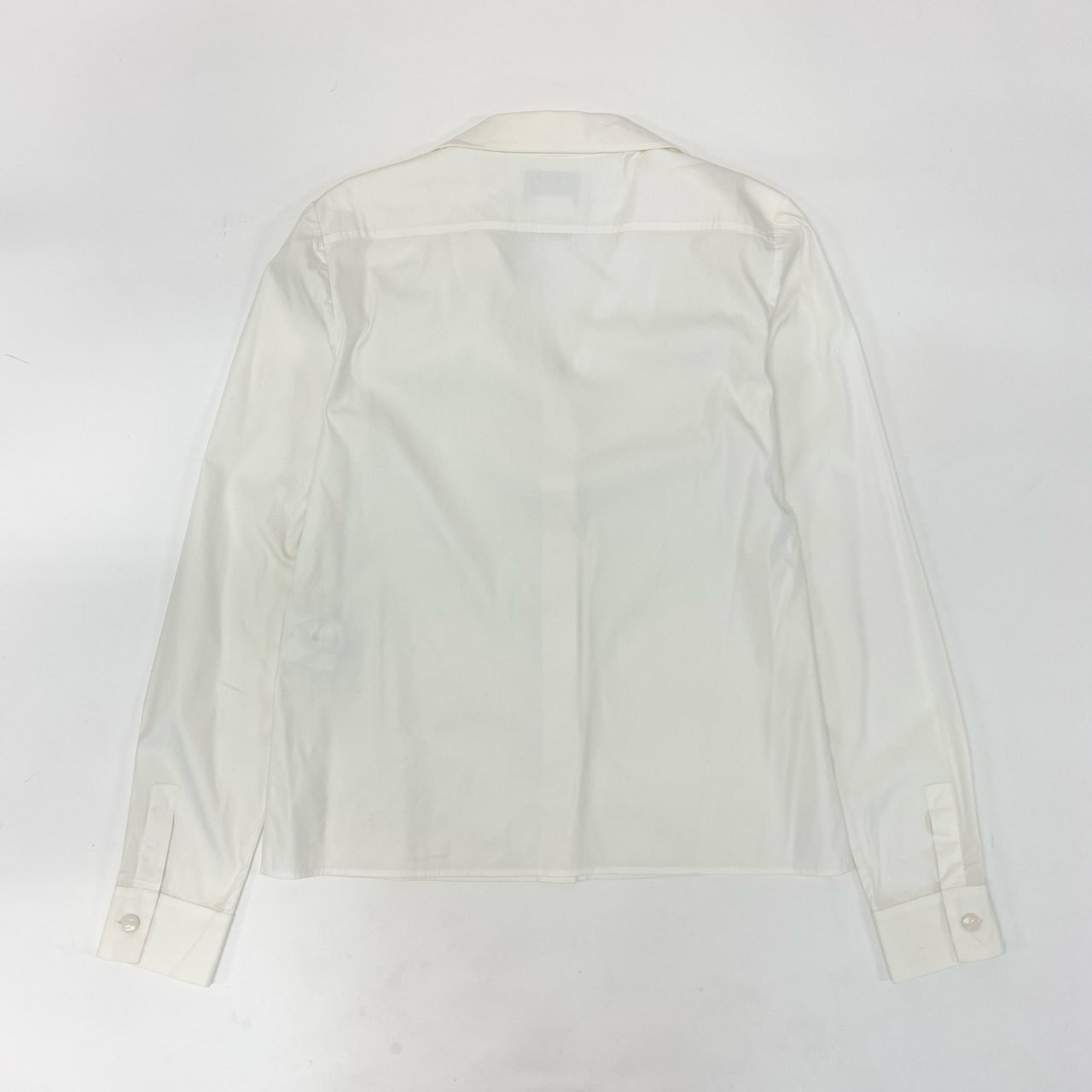 k30 CHANEL シャネル フランス製 オープンカラー 長袖シャツ ココマーク コットンブレンド レディース 女性用 38 ホワイトu02t