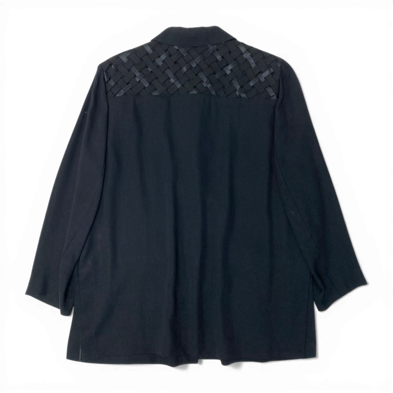 84c27 GLAMOUR by GIVENCHY ジバンシィ ロングシャツ チュニック丈 ウールブレンド ロングスリーブシャツ 薄手 レディース 女性服 サイズ44 ブラックu02t