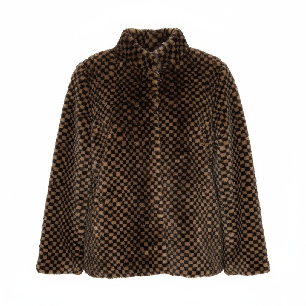 27k14《美品》 ミンクファー リバーシブルコート ブラウン 本毛皮 チェック柄 MINK FUR ダミエ 市松模様 ジャケット 軽量◎t18r