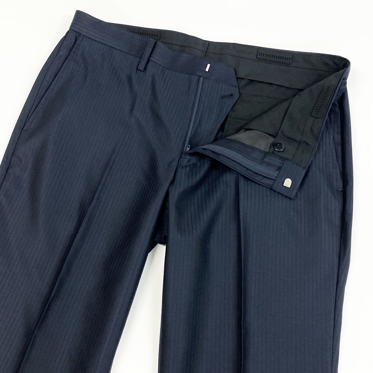 59j6 《極美品》 NICOLE Selection ニコルセレクション 大きいサイズ 3ピース スリーピース シングルスーツ 2釦 ストライプ柄 ビジネス フォーマル 52 ネイビーu02t