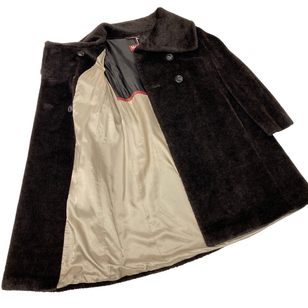7g15【美品】 MaxMara マックスマーラ スタンドカラーコート ボリュームネック ダブルブレスト アルパカ混 サイズ40 ブラウン レディース 女性用u02t