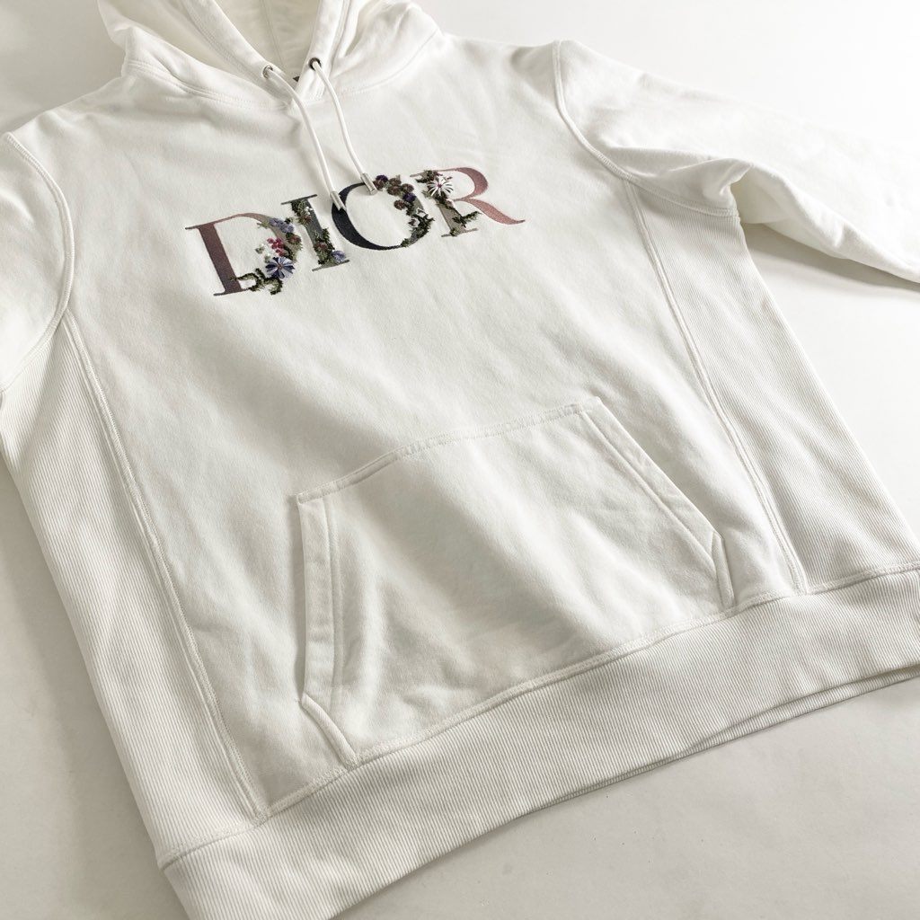 52h13 Dior ディオール Flowers Logo Embroidery Hoodie ロゴプリント プルオーバー パーカー フーディ 113J688A0531 Lサイズ ホワイト コットン イタリア製