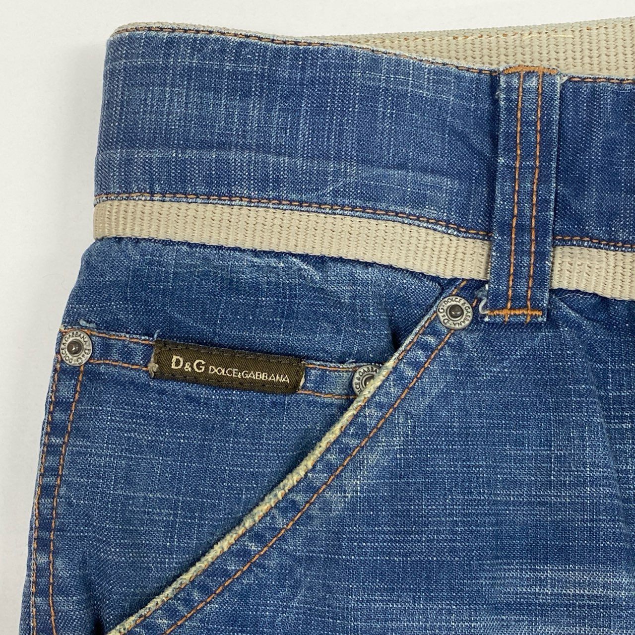 84L19 DOLCE&GABBANA ドルチェアンドガッパーナ 00`s vintage ダメージデニム カーゴパンツ ペイント加工 29 / 43 インディゴブルー コットン100％k02i