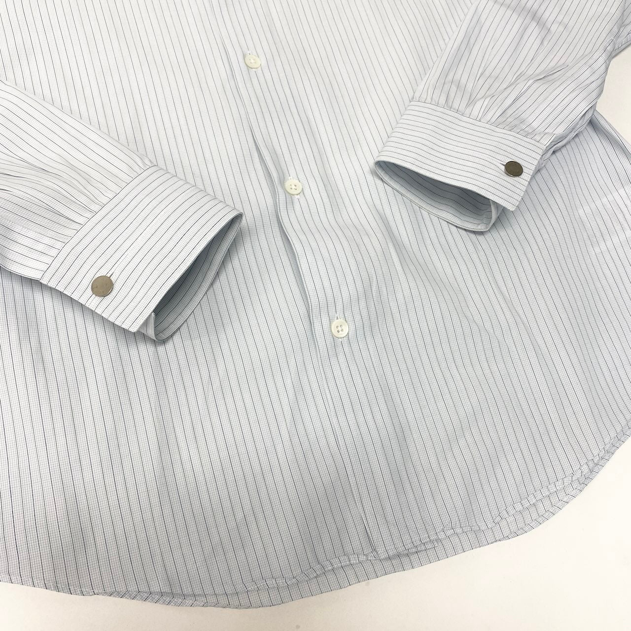 60e1 Hermès エルメス ロングスリーブシャツ ストライプシャツ 薄手 フランス製  40-15 3/4 ブルー ホワイト コットン100％ メンズ 紳士服u02t