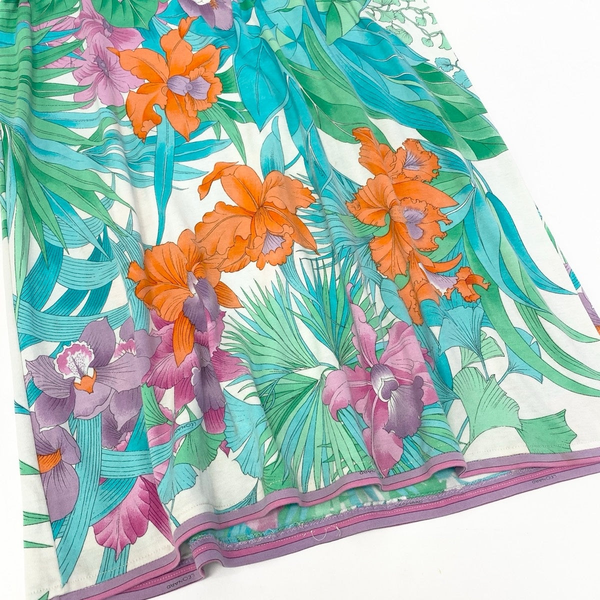 11e27 LEONARD Paris レオナール クルーネック 半袖ワンピース ロングワンピース 美しい花柄プリント マルチカラー レディース 女性服u02t