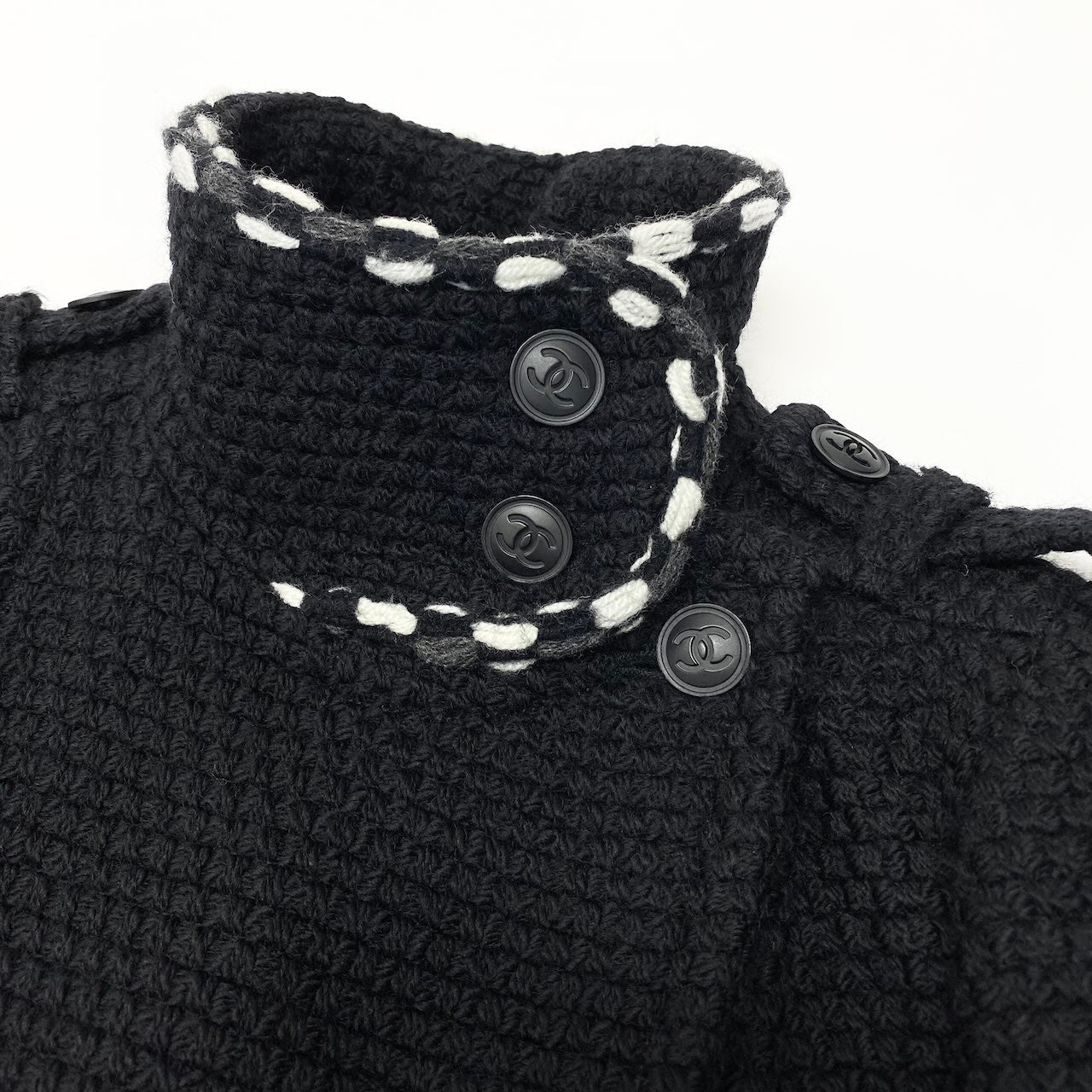 C CHANEL シャネル ビンテージ 1994A ツイードニットピーコート ココマーク P39397V28326 36サイズ ブラック ウール100％ レディース 女性用nu1