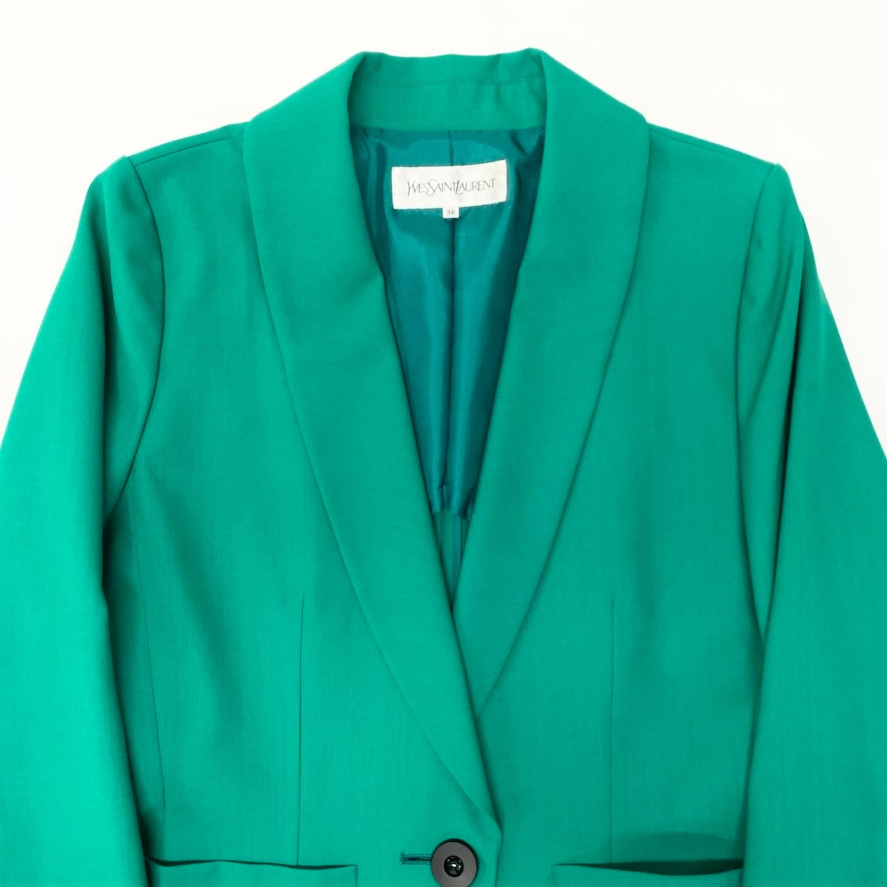 83e12 YVES SAINTLAURENT イヴサンローラン テーラードジャケット アンコンジャケット サイズ38 グリーン レディース 女性服u02t