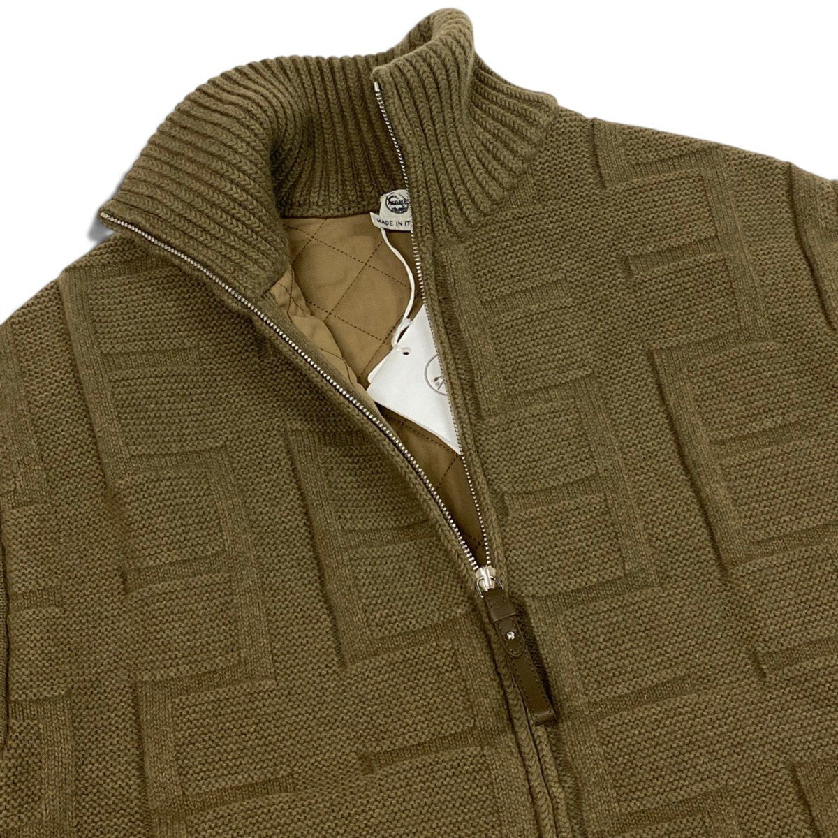 Ij19 【未使用】 HERMES エルメス H柄 ジップアップ ニットジャケット 2H2102DA サイズ36 カーキ レディースu02t