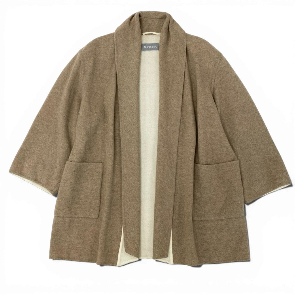 3l27《美品》 AGNONA アニオナ カシミヤ × シルク カーディガンコート サイズ44 ベージュ 画像参照 CASHMERE SILK COATt18r