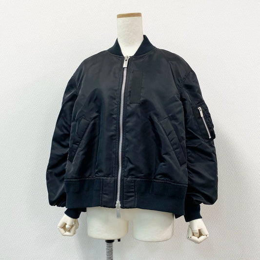 48h15《美品》 sacai サカイ MA-1 バックタックブルゾン ミリタリージャケット SCW-001 サイズ1 ブラック ナイロン レディースu02t
