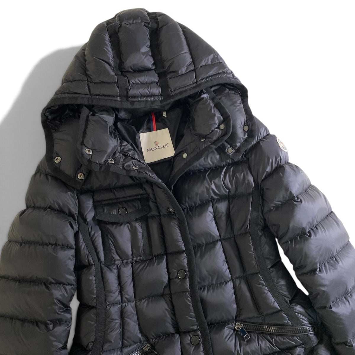 34j26 《未使用保管品》 MONCLER モンクレール HERMINE エルミンヌ Aライン ダウンコート Size 2 ブラック フード着脱可t18r