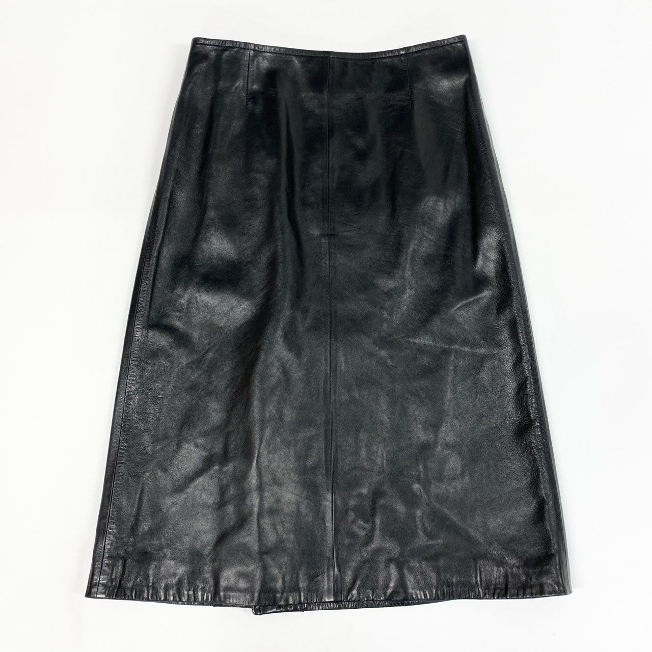 Eb11 CELINE セリーヌ ヴィンテージ マカダム金具 レザー巻きスカート 40サイズ ブラック 羊革100％ レディース 女性用k02i