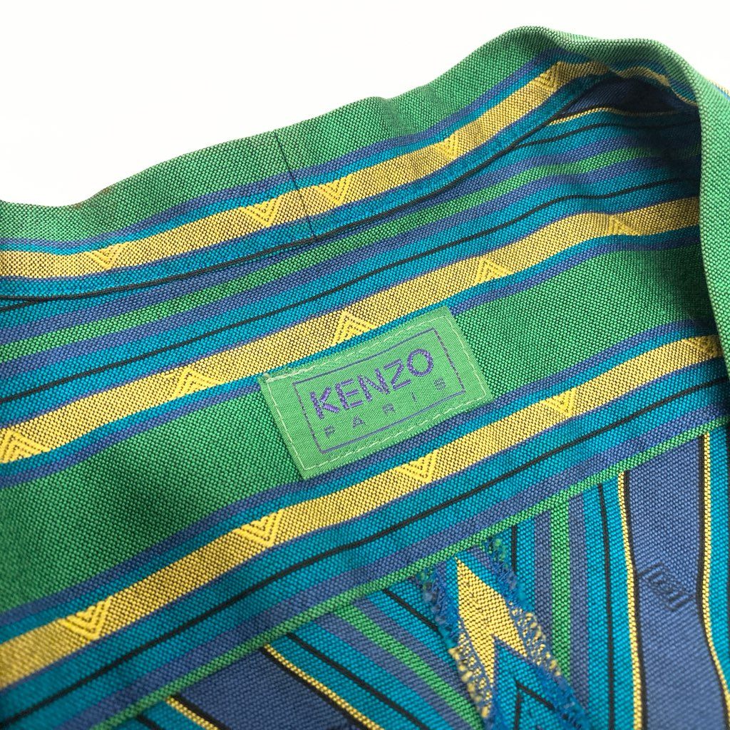 66a12 KENZO ケンゾー vintage ヴィンテージコ ロングコート ガウンコート カシュクール ストライプ柄 羽織 レディース M マルチカラー コットン100％u02t