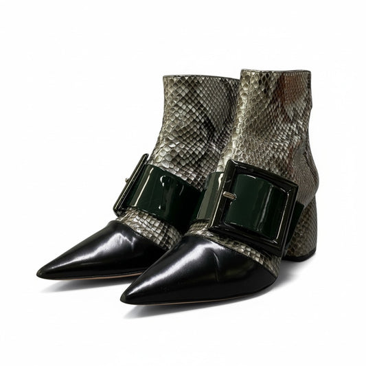 1b12 miu miu ミュウミュウ アンクルブーツ ヒールブーツ バックル 36.5 ブラック グレー パイソン レディースk02i