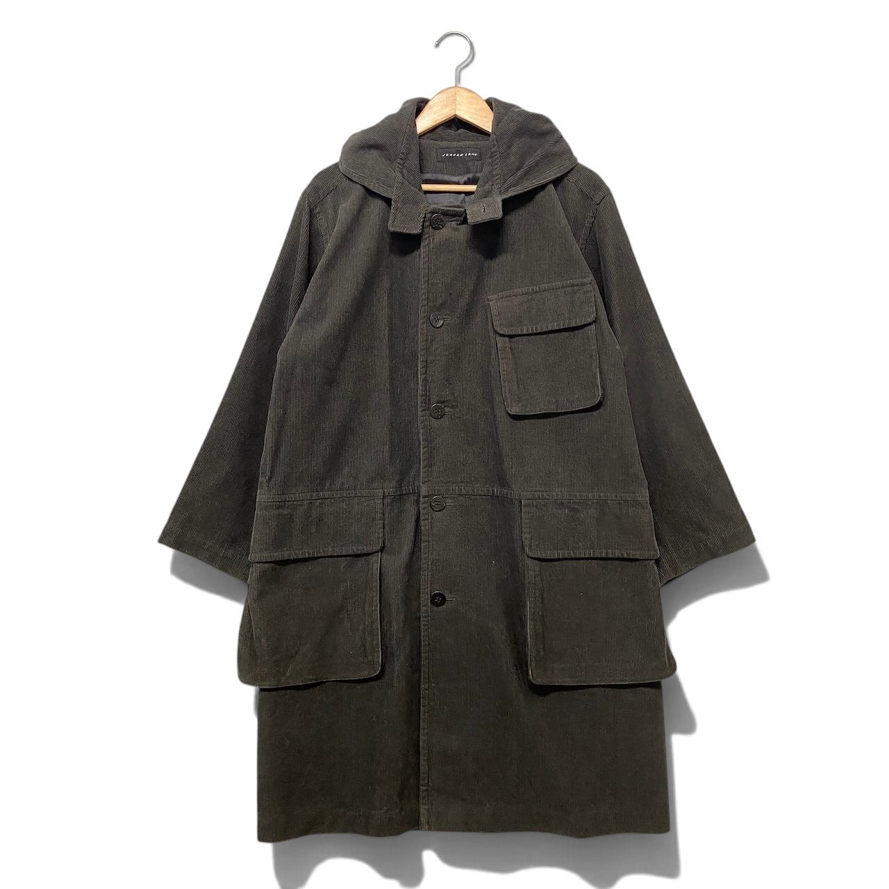 88i1 JURGEN LEHL ヨーガンレール フーデット コーデユロイコート ロングコート ダークグレー メンズ 紳士服u02t